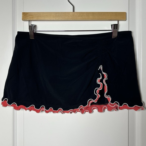 Other - Profile Black Coral Ruffle Lettuce Hem White Pipping Swim Skirt‎ Bikini Bottom